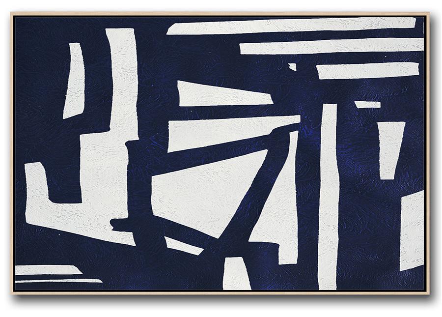 Horizontal Abstract Painting Navy Blue Minimalist Painting On Canvas - Buy Abstract Paintings Extra Large